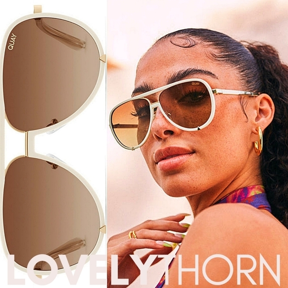 QUAY // ltd ed luxe combination white/gold frames brown polarized lens aviators - Picture 1 of 16